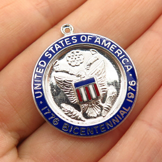 925 Sterling Silver Vintage Enamel "USA Bicentennial" Tag Pendant