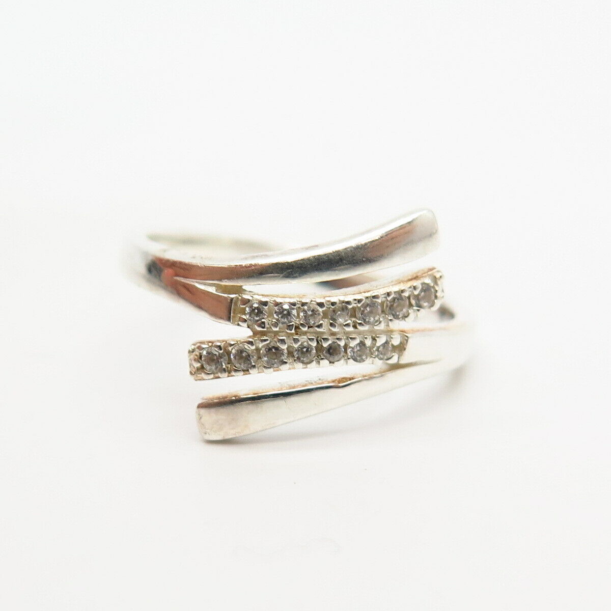 925 Sterling Silver C Z Bypass Design Ring Size 6