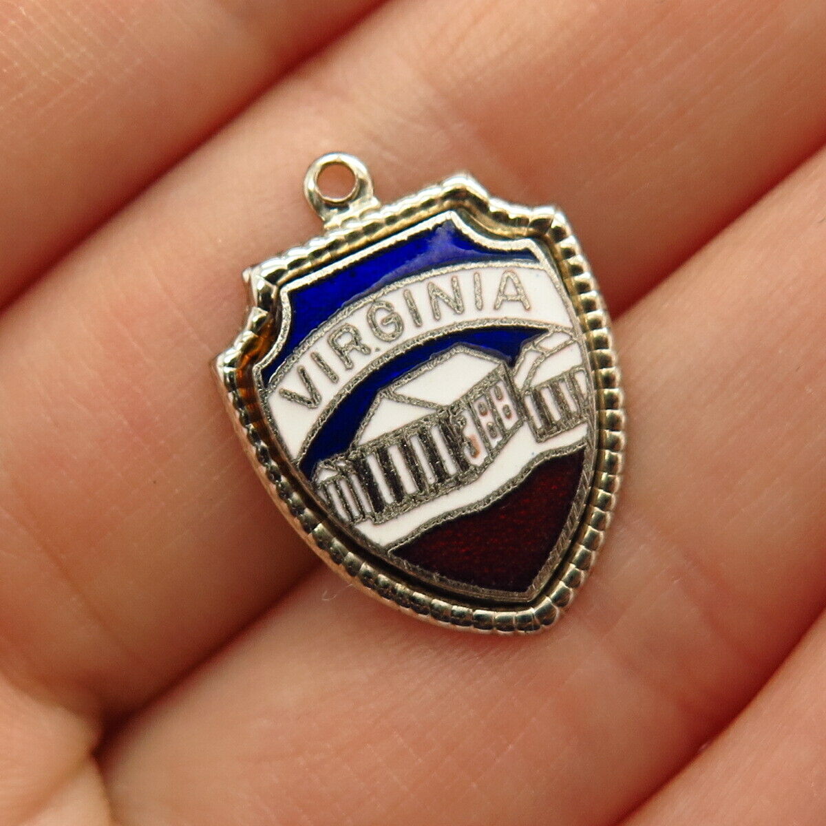 925 Sterling Silver Vintage Enamel "Virginia" Design Charm Pendant