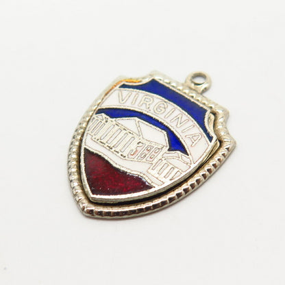 925 Sterling Silver Vintage Enamel "Virginia" Design Charm Pendant