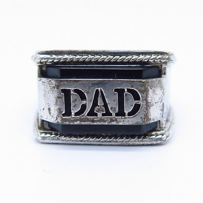 925 Sterling Silver Real Black Onyx Gemstone "Dad" Signet Ring Size 10 1/4