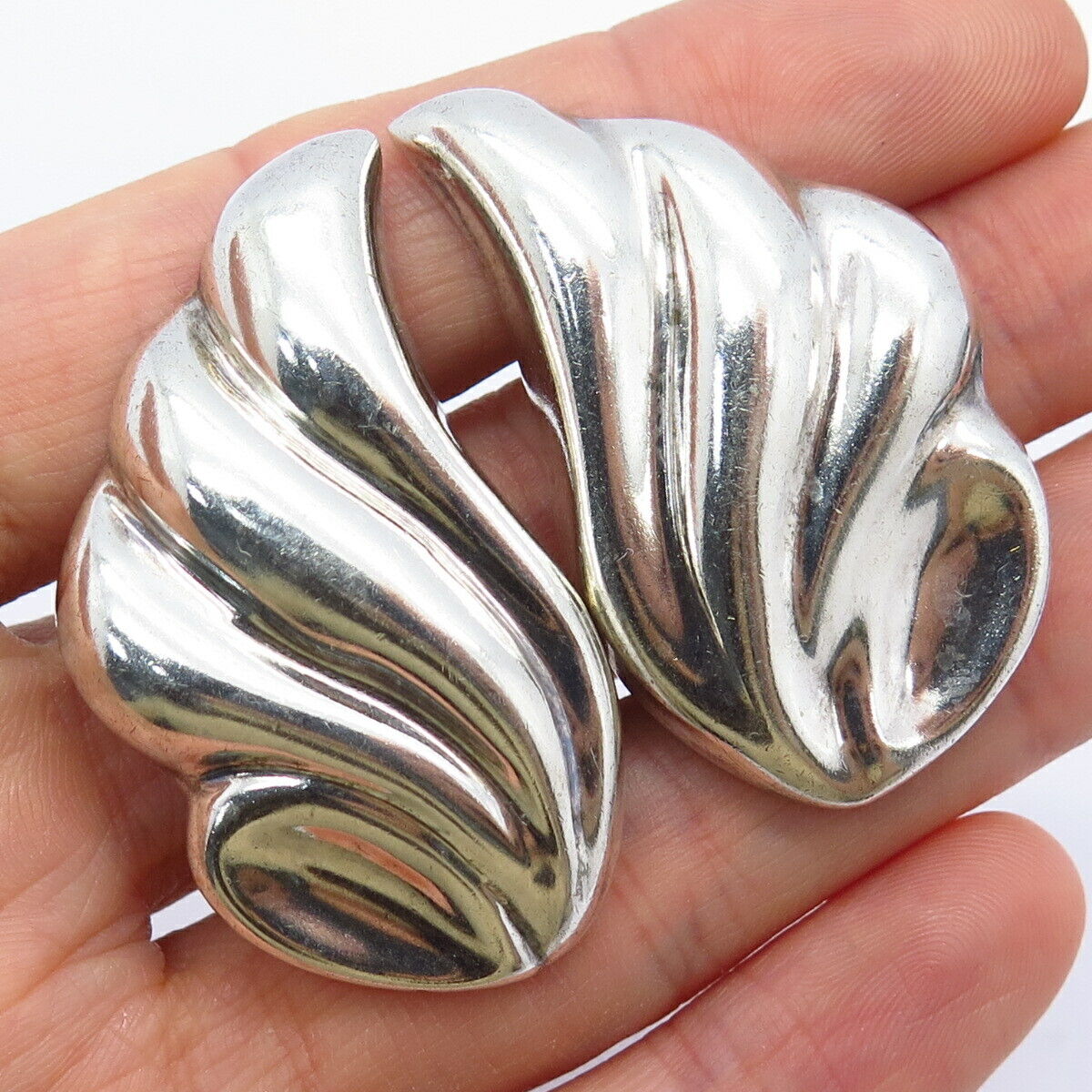 925 Sterling Silver Vintage Mexico Wings Design Clip On Earrings