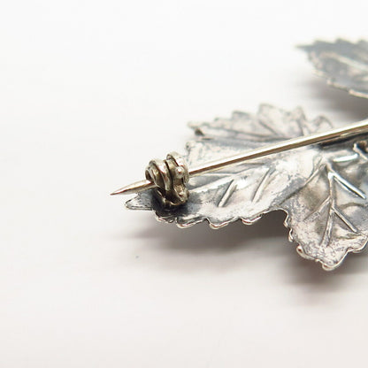 925 Sterling Silver Triple Grape Leaf Design Pin Brooch