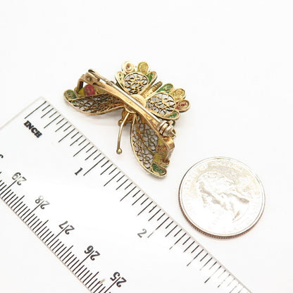 800 Silver Gold Filled Vintage Filigree Butterfly Design Pin Brooch