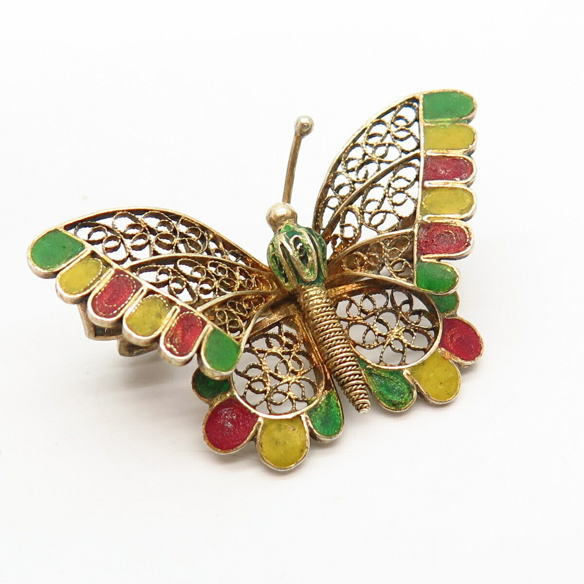 800 Silver Gold Filled Vintage Filigree Butterfly Design Pin Brooch