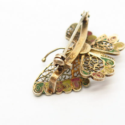 800 Silver Gold Filled Vintage Filigree Butterfly Design Pin Brooch