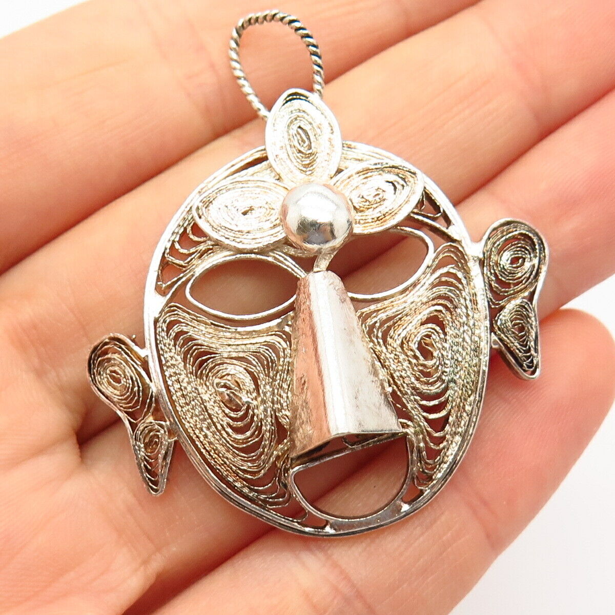 925 Sterling Silver Vintage Filigree Tribal Face Design Pendant