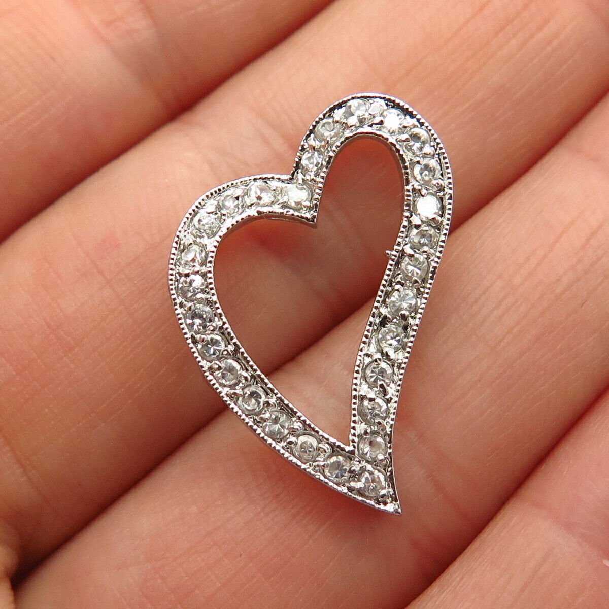 925 Sterling Silver C Z Open Heart Design Slide Pendant