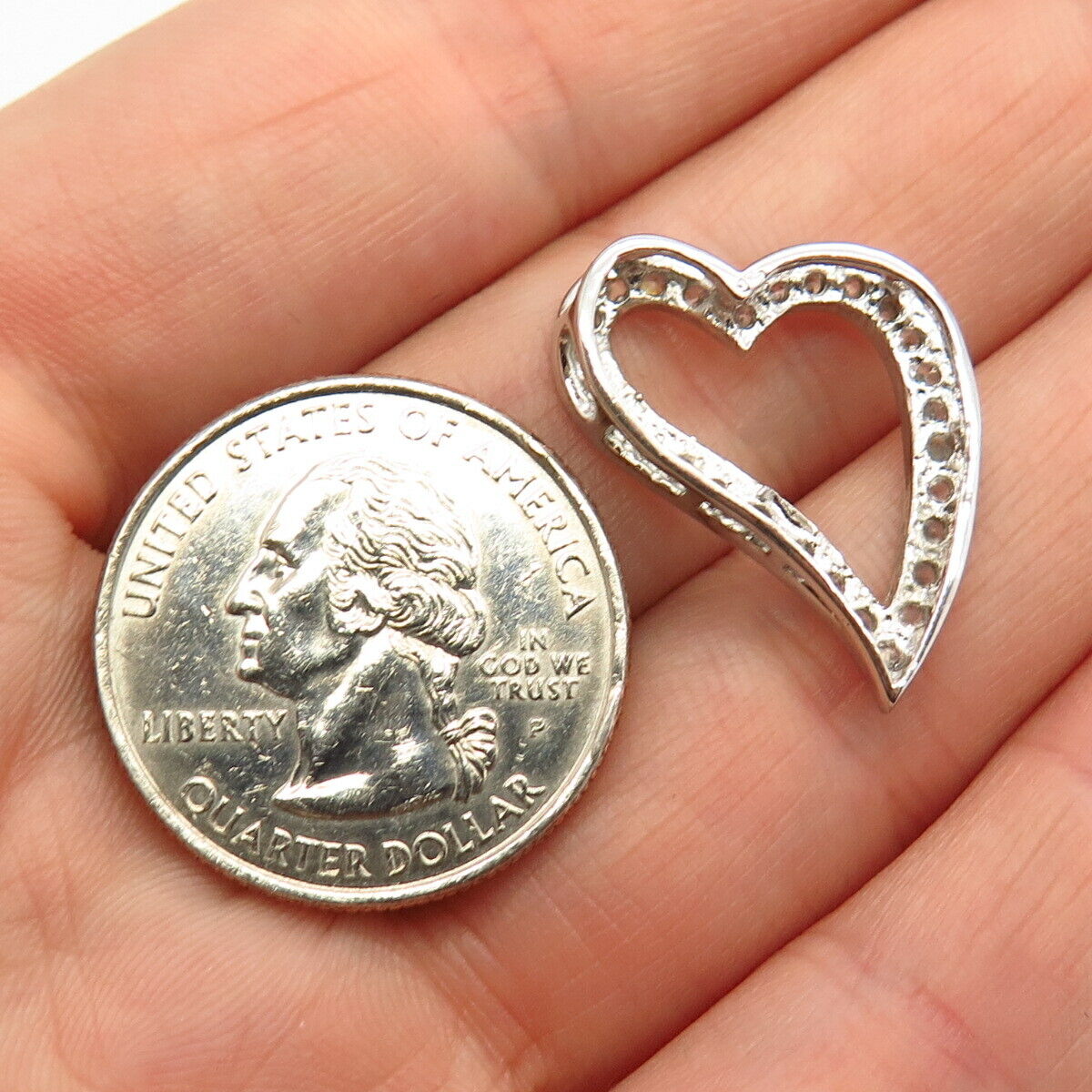 925 Sterling Silver C Z Open Heart Design Slide Pendant