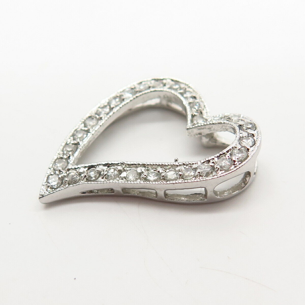 925 Sterling Silver C Z Open Heart Design Slide Pendant