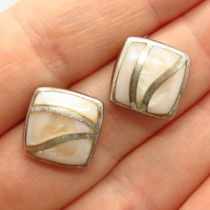 925 Sterling Silver Real Mother-of-Pearl Square Shape Earrings