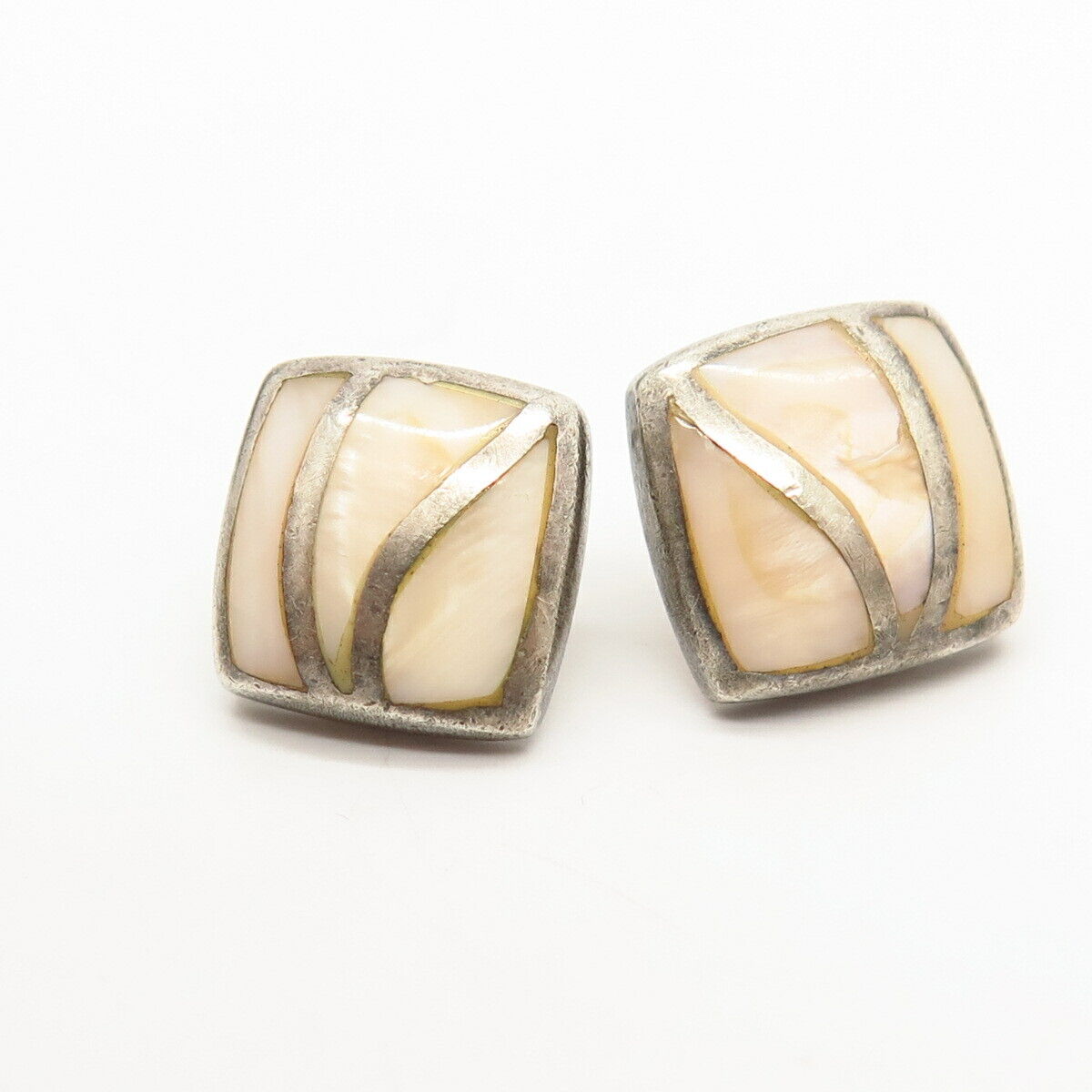 925 Sterling Silver Real Mother-of-Pearl Square Shape Earrings