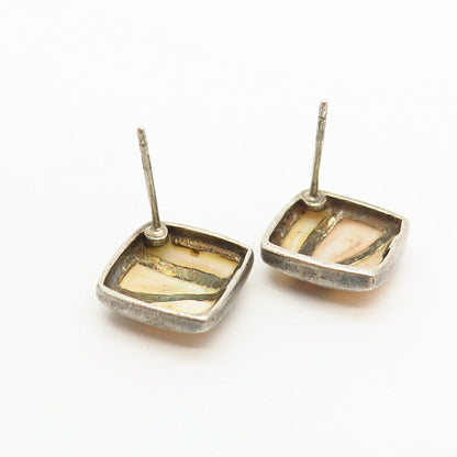 925 Sterling Silver Real Mother-of-Pearl Square Shape Earrings