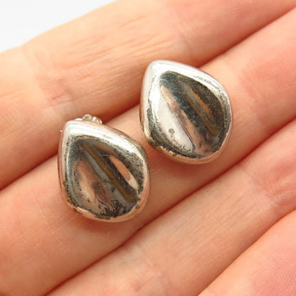 925 Sterling Silver / 10K Concave Design Hollow Stud Earrings