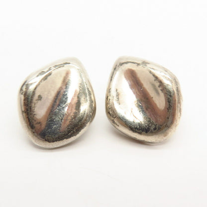 925 Sterling Silver / 10K Concave Design Hollow Stud Earrings