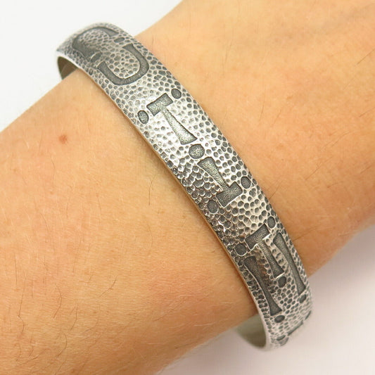 925 Sterling Silver Vintage Hammered Finish Tribal Cuff Bracelet 8.5"