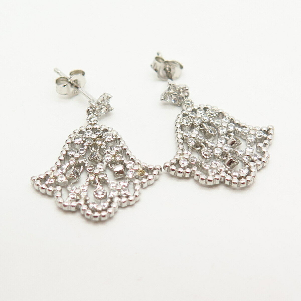 925 Sterling Silver C Z Bell Design Dangling Earrings