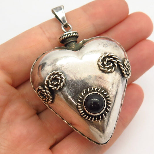 925 Sterling Silver Vintage Mexico Heart Design Perfume Bottle Pendant