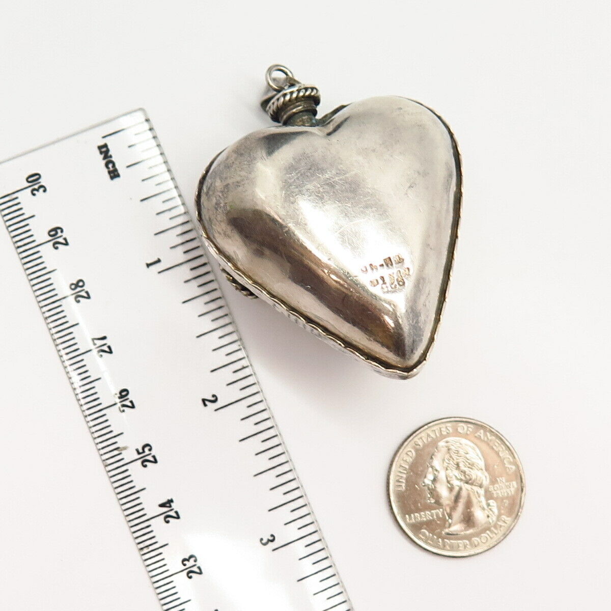 925 Sterling Silver Vintage Mexico Heart Design Perfume Bottle Pendant