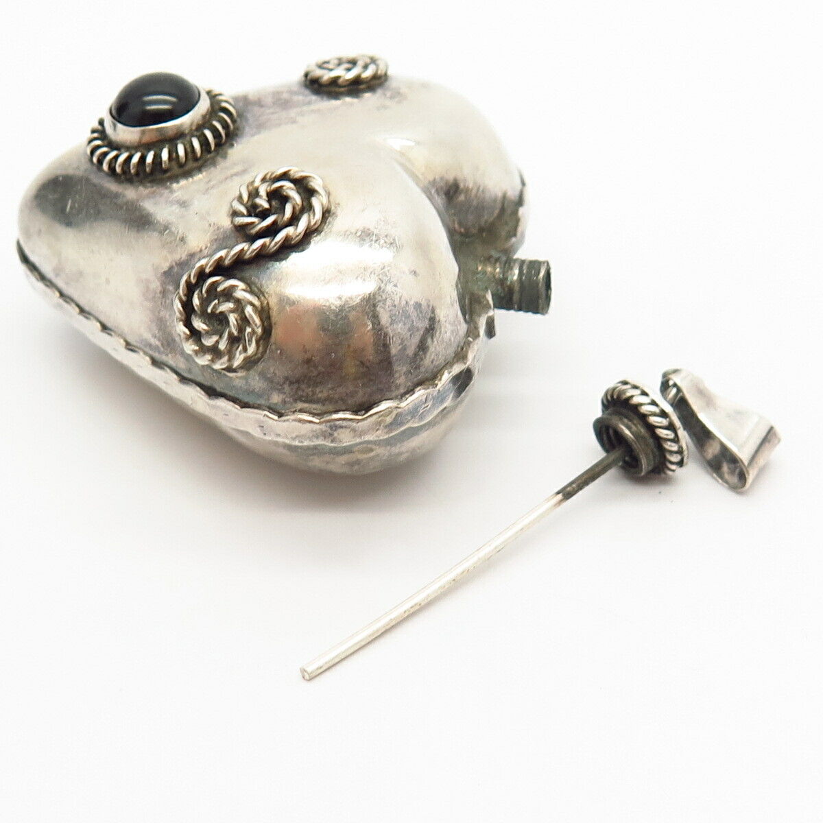 925 Sterling Silver Vintage Mexico Heart Design Perfume Bottle Pendant