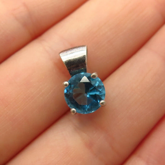 925 Sterling Silver Blue Topaz-Tone C Z Small Pendant