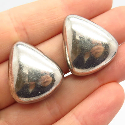 925 Sterling Silver Vintage Zina Puffy Triangle Design Hollow Clip On Earrings