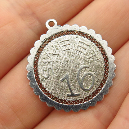 925 Sterling Silver Vintage "Sweet 16" Round Pendant