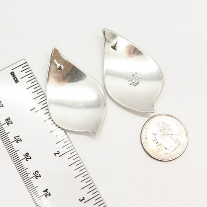 925 Sterling Silver Vintage Mexico Modernist Leaf Design Earrings