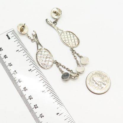 925 Sterling Silver Racquet & Balls Design Dangling Earrings