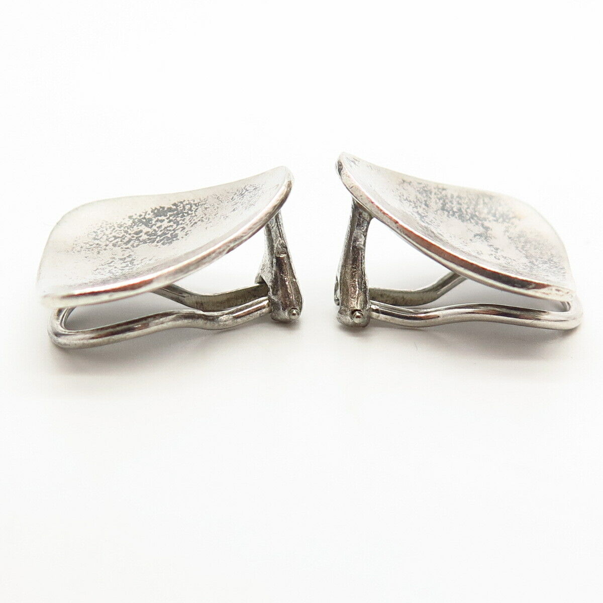 925 Sterling Silver Concave Design Clip On Earrings