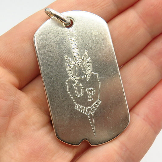 925 Sterling Silver "DP" Shield & Saber logo Tag Pendant