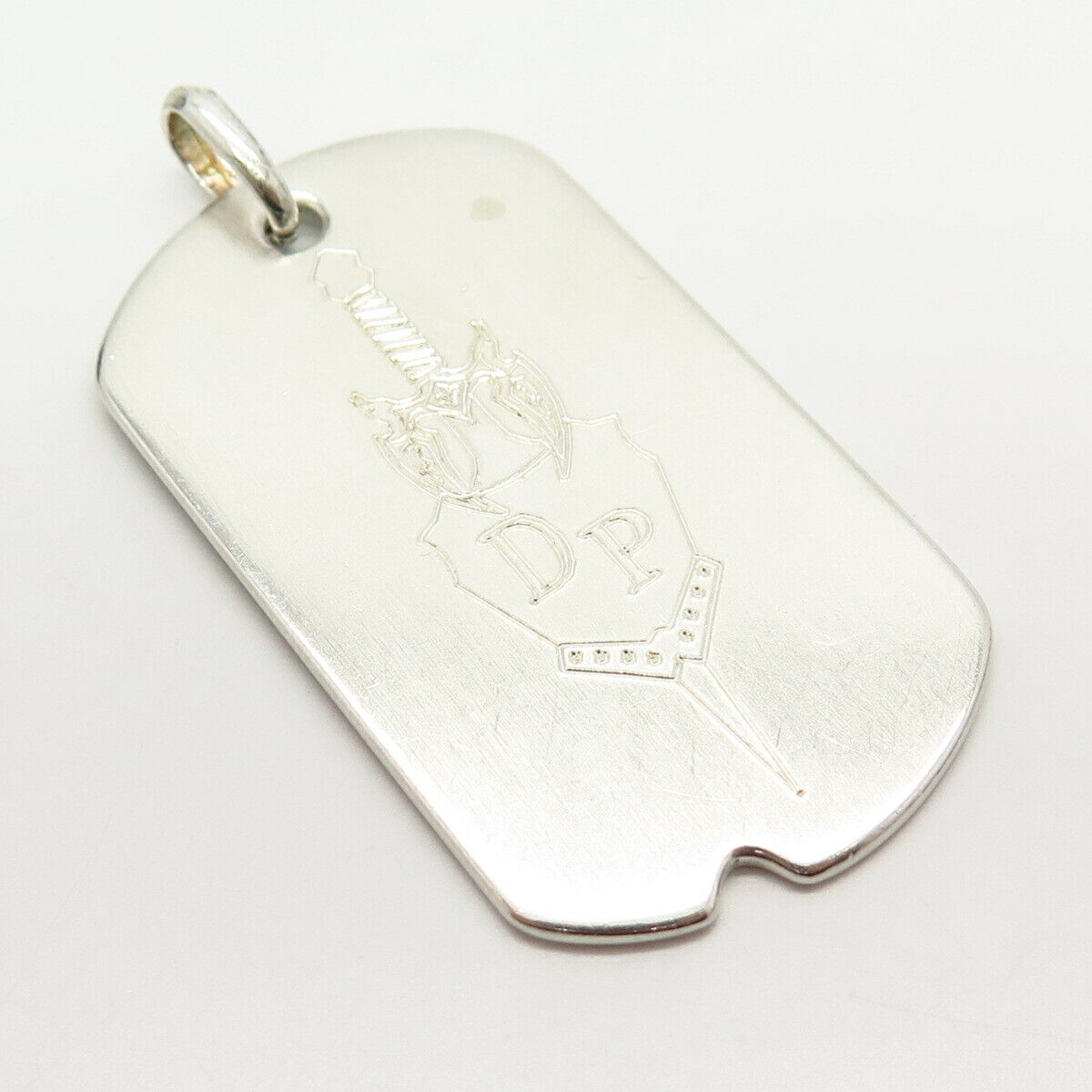 925 Sterling Silver "DP" Shield & Saber logo Tag Pendant