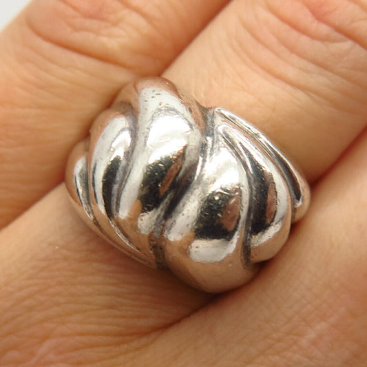 925 Sterling Silver Vintage Mexico Ribbed Design Solid Wide Ring Size 6.5