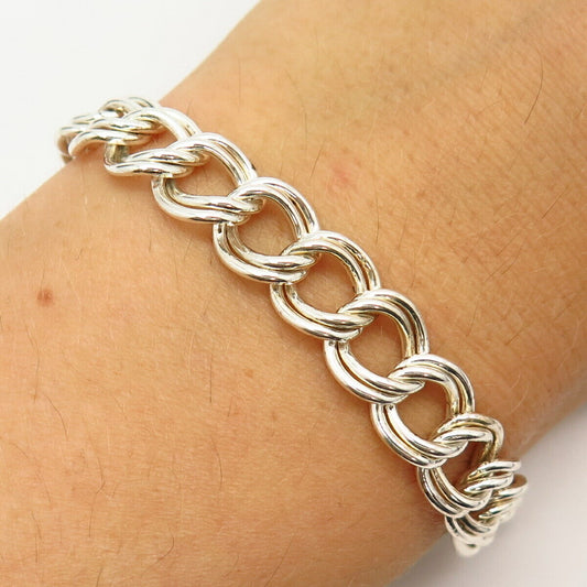 925 Sterling Silver Italy Double Cable Link Bracelet 7"