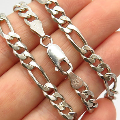 925 Sterling Silver Italy Figaro Chain Necklace 19"