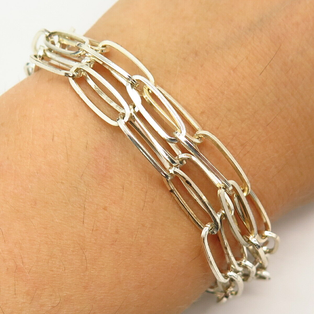 925 Sterling Silver Multi-Strand Oval Link Bracelet 6.5"