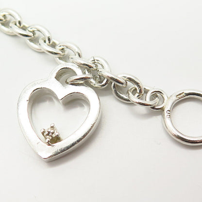 925 Sterling Silver Heart Design Cable Link Bracelet 6 3/4"