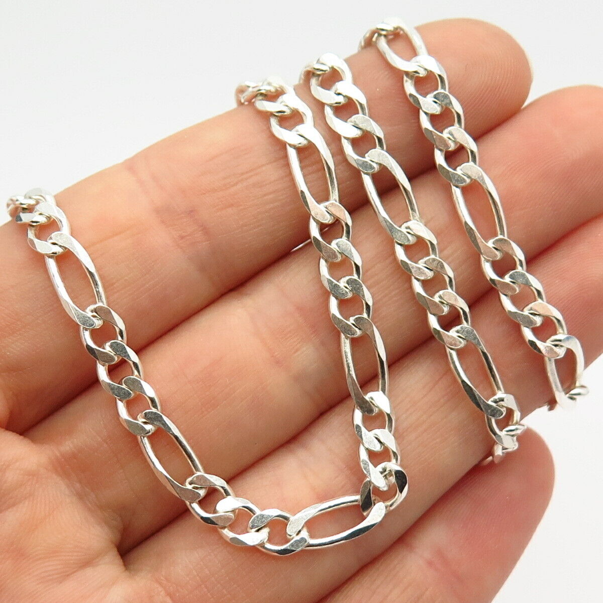 925 Sterling Silver Italy Figaro Chain Necklace 19"