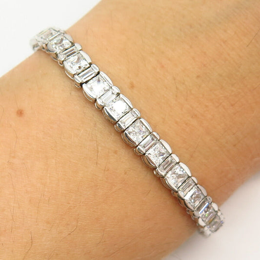 925 Sterling Silver C Z Tennis Link Bracelet 7"