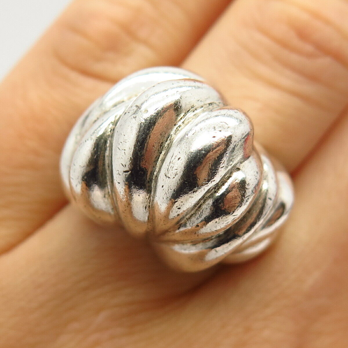 925 Sterling Silver Vintage Puffy Design Statement Ring Size 6 3/4