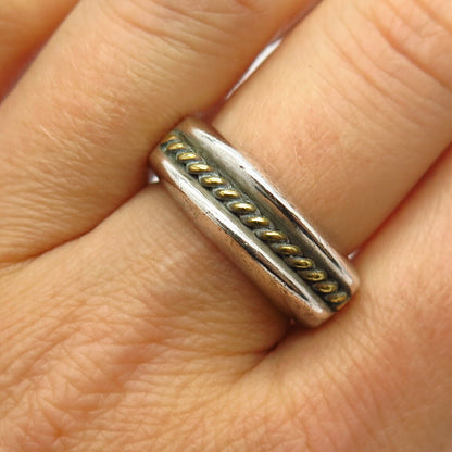 925 Sterling Silver 2-Tone Vintage Mexico Twisted Design Ring Size 6