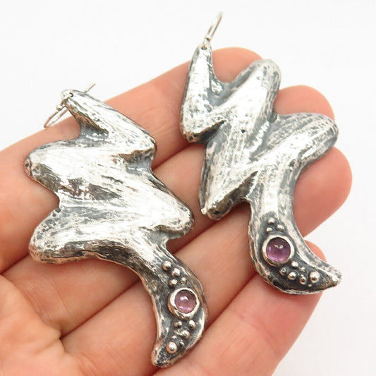 925 Sterling Silver Vintage Rhinestone Zig Zag Abstract Design Dangling Earrings