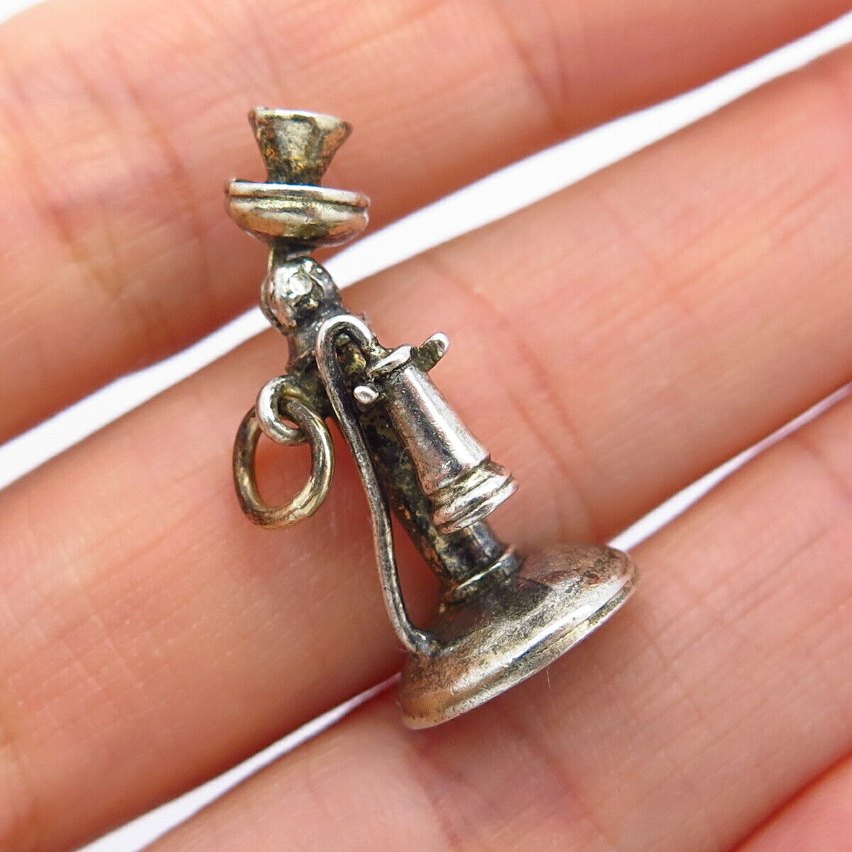 925 Sterling Silver Vintage Retro Candlestick Telephone Charm Pendant