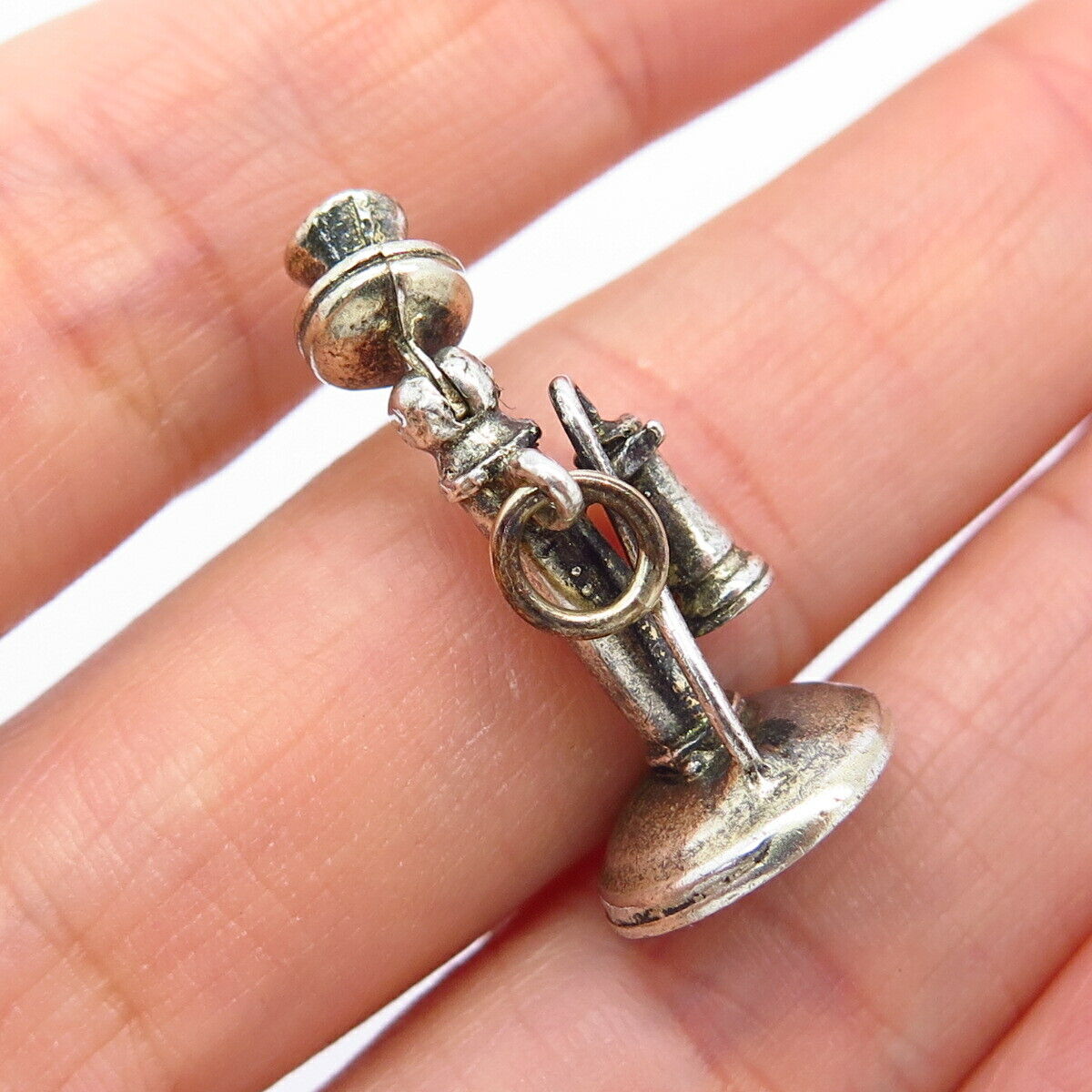 925 Sterling Silver Vintage Retro Candlestick Telephone Charm Pendant