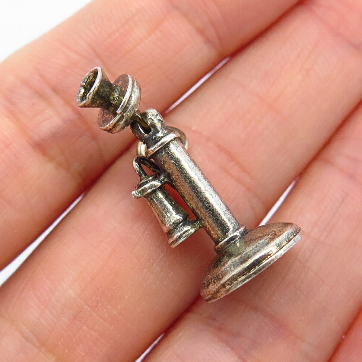 925 Sterling Silver Vintage Retro Candlestick Telephone Charm Pendant