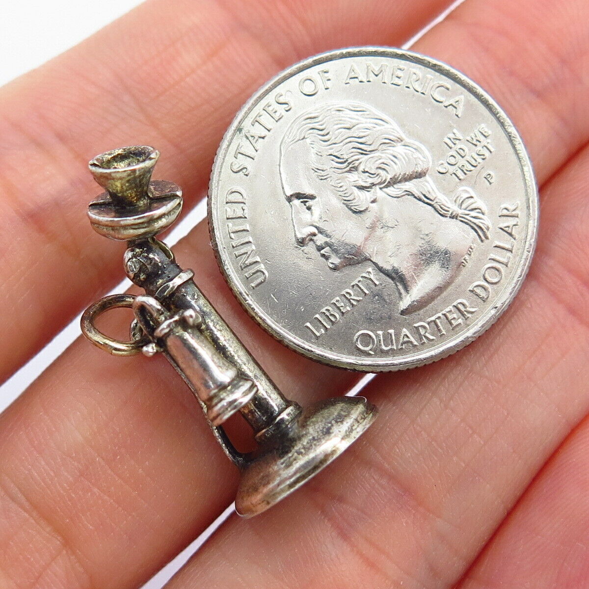 925 Sterling Silver Vintage Retro Candlestick Telephone Charm Pendant