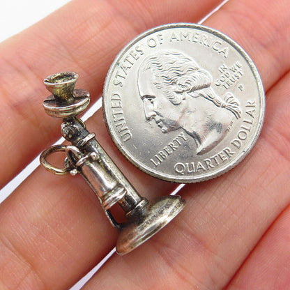 925 Sterling Silver Vintage Retro Candlestick Telephone Charm Pendant