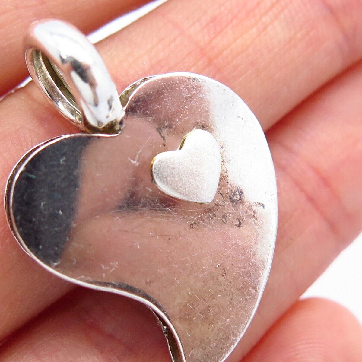 925 Sterling Silver Vintage Heart Shape Slide Pendant