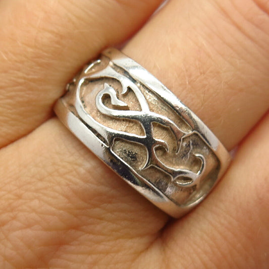 925 Sterling Silver Vintage Ornate Design Wide Band Ring Size 9 1/4