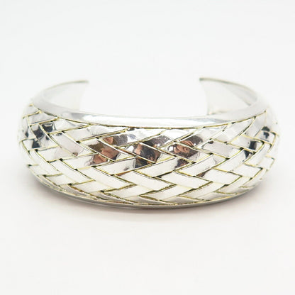 925 Sterling Silver Woven Design Wide Cuff Bracelet 6.5"